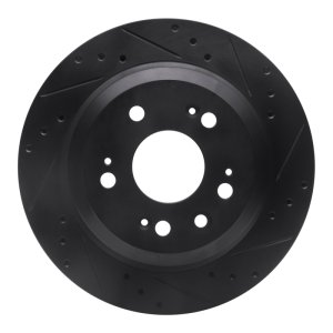 Acura RL Brake Rotor (1) - Rear Right - R1 Concepts - Drilled & Slotted - Black - `05-`12